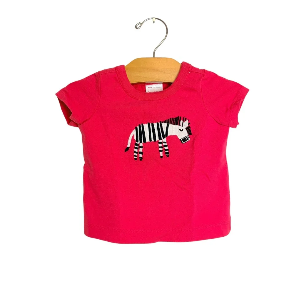Hanna Andersson Pink Zebra Embroidered Short Sleeve T-Shirt 60cm US 3-6 Months